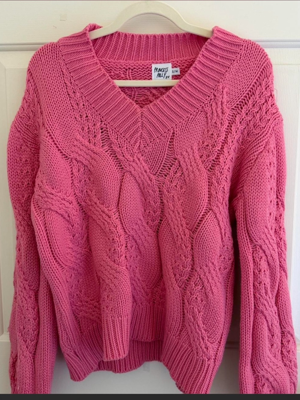 Princess Polly Pink Cable-Knit V-Neck Sweater